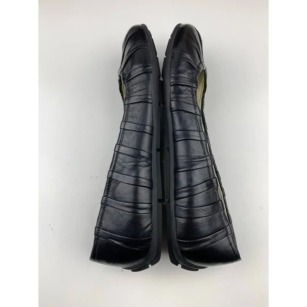 Talbots Ballet Flats Black Leather Pleated Slip On Shoes Women's 9 AA Narrow